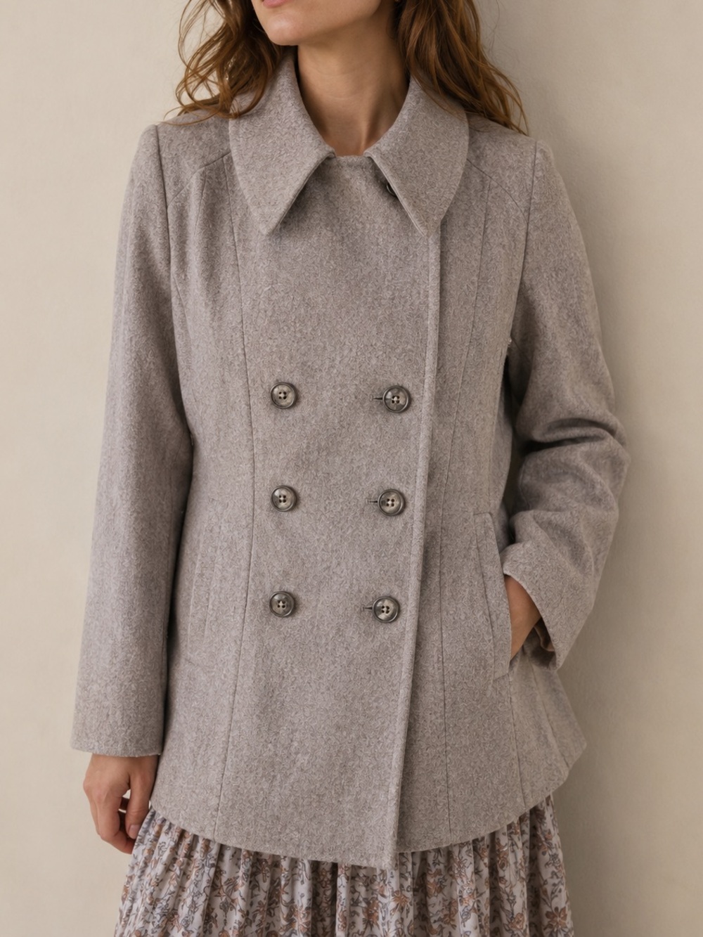 London Fog Gray Wool Blend Double Breasted Pea Coat Women’s Fully Lined Sz L